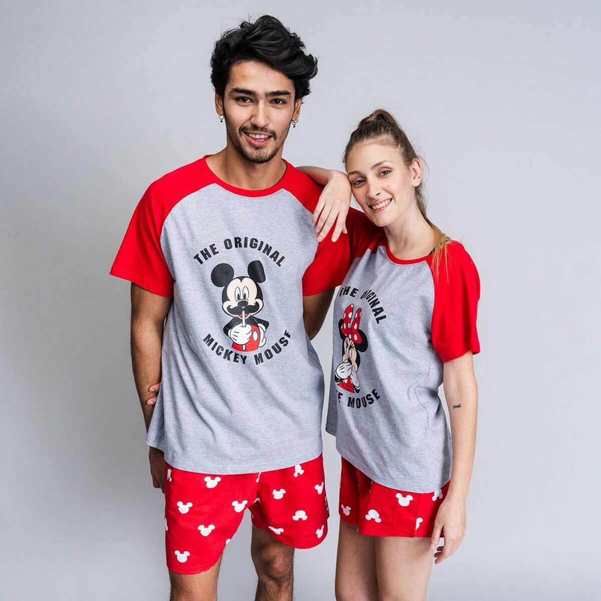 Pyjama D'Été Mickey Mouse Rouge Gris Homme