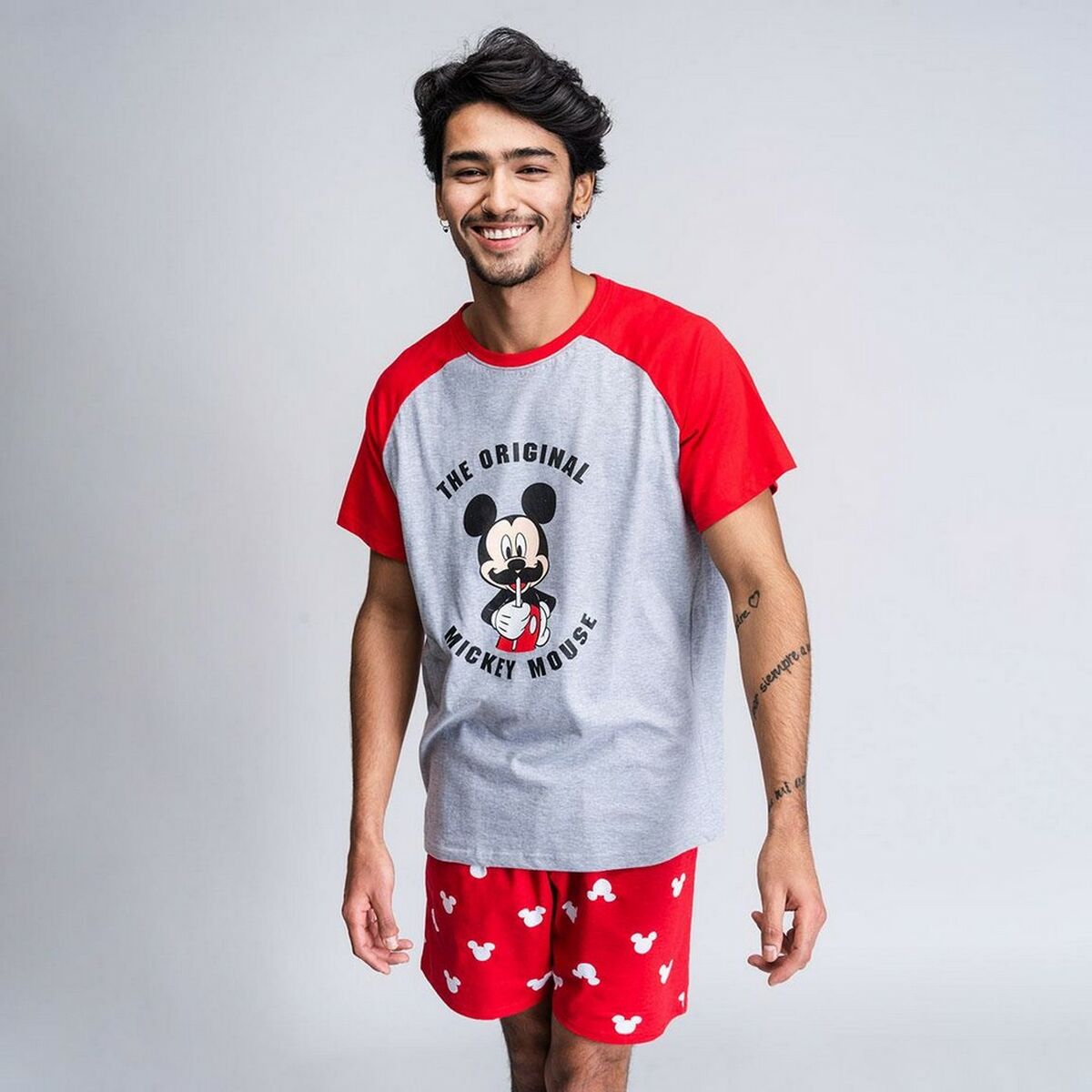 Pyjama D'Été Mickey Mouse Rouge Gris Homme