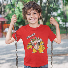 T shirt à manches courtes Enfant Super Mario Bowser Text Rouge - Super Mario - Jardin D'Eyden - jardindeyden.fr