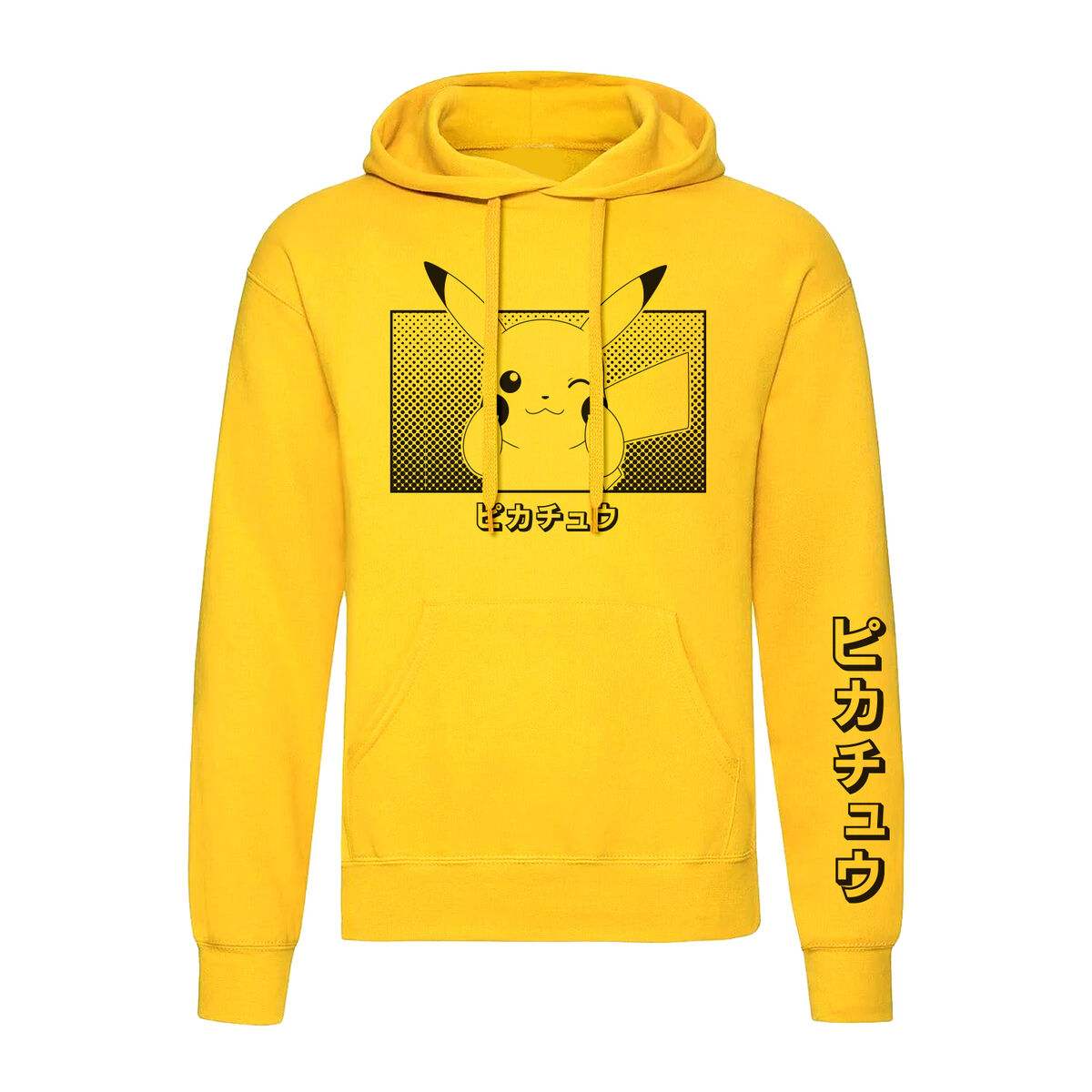 Unisex Sweater mit Kapuze Pokémon Pikachu Katakana Gelb