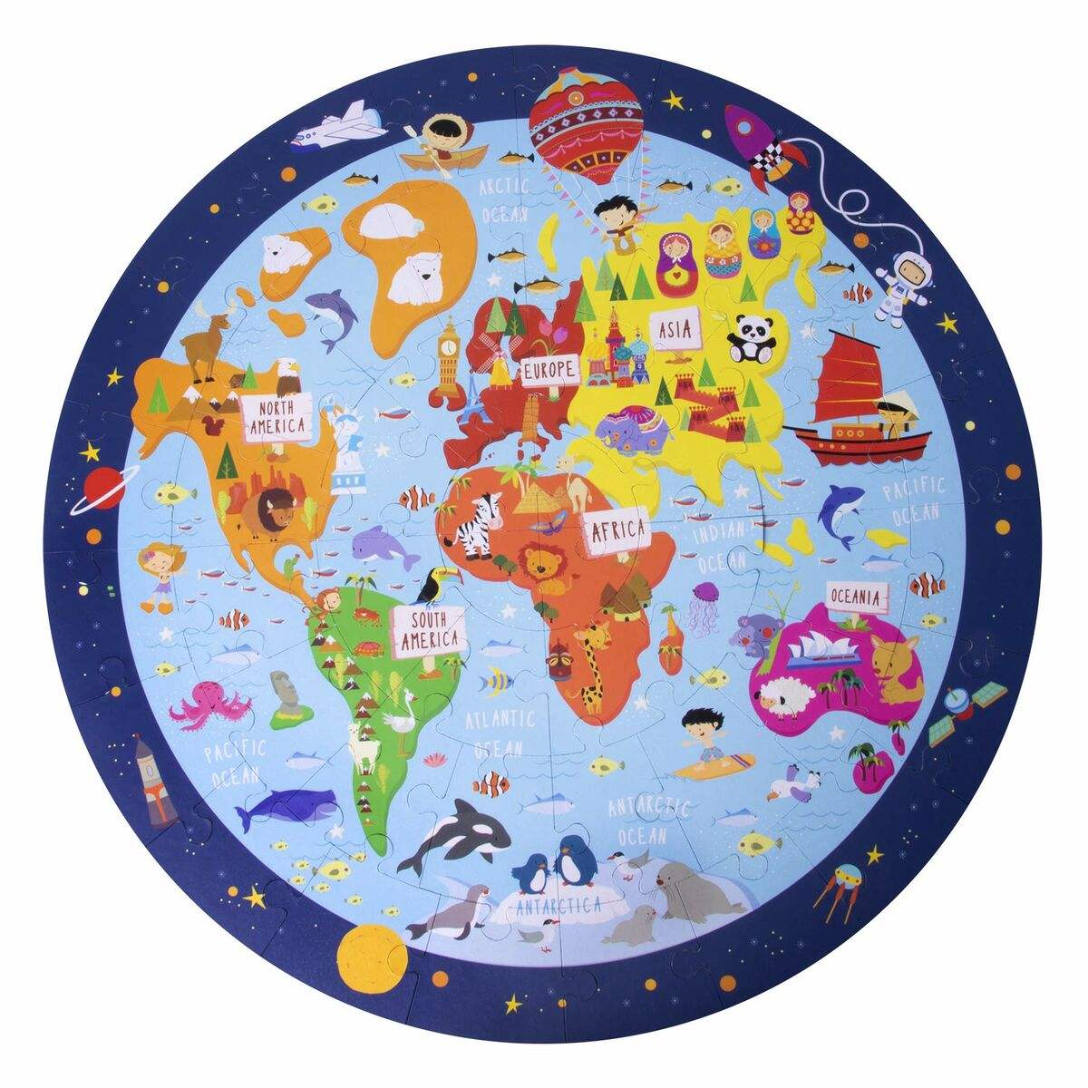 Puzzle Apli World Map Circulaire 48 Pièces 50 cm - Apli - Jardin D'Eyden - jardindeyden.fr
