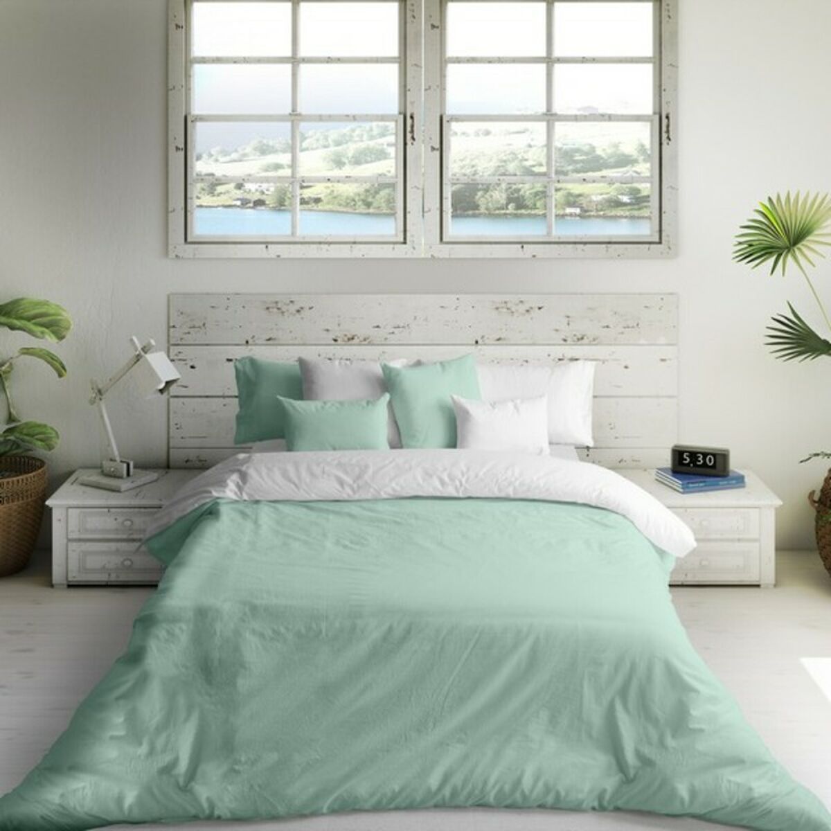 Bettdeckenbezug Naturals Bicolor Weiß grün
