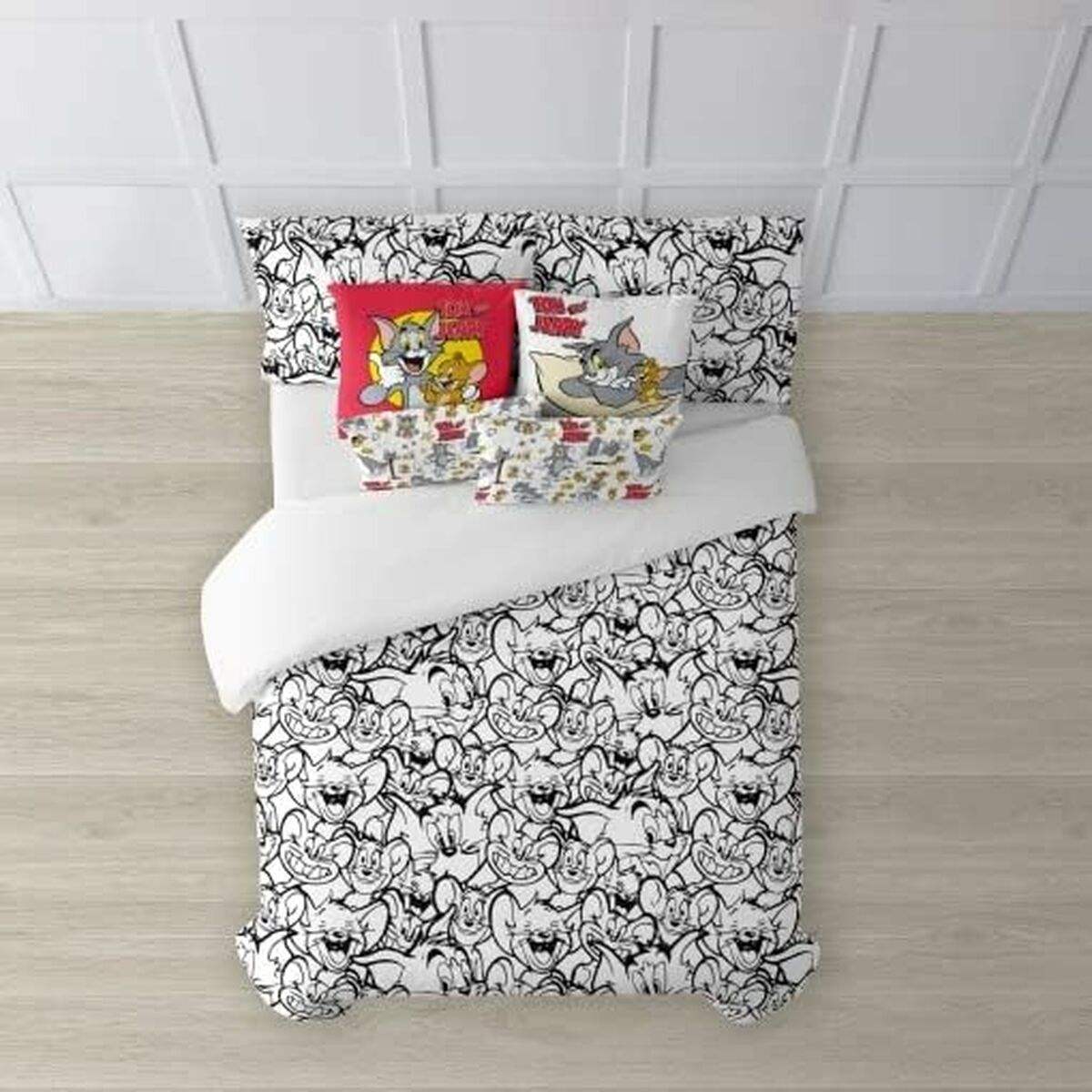 Housse de Couette Tom & Jerry B&W Blanc black 155 x 220 cm - Tom & Jerry - Jardin D'Eyden - jardindeyden.fr