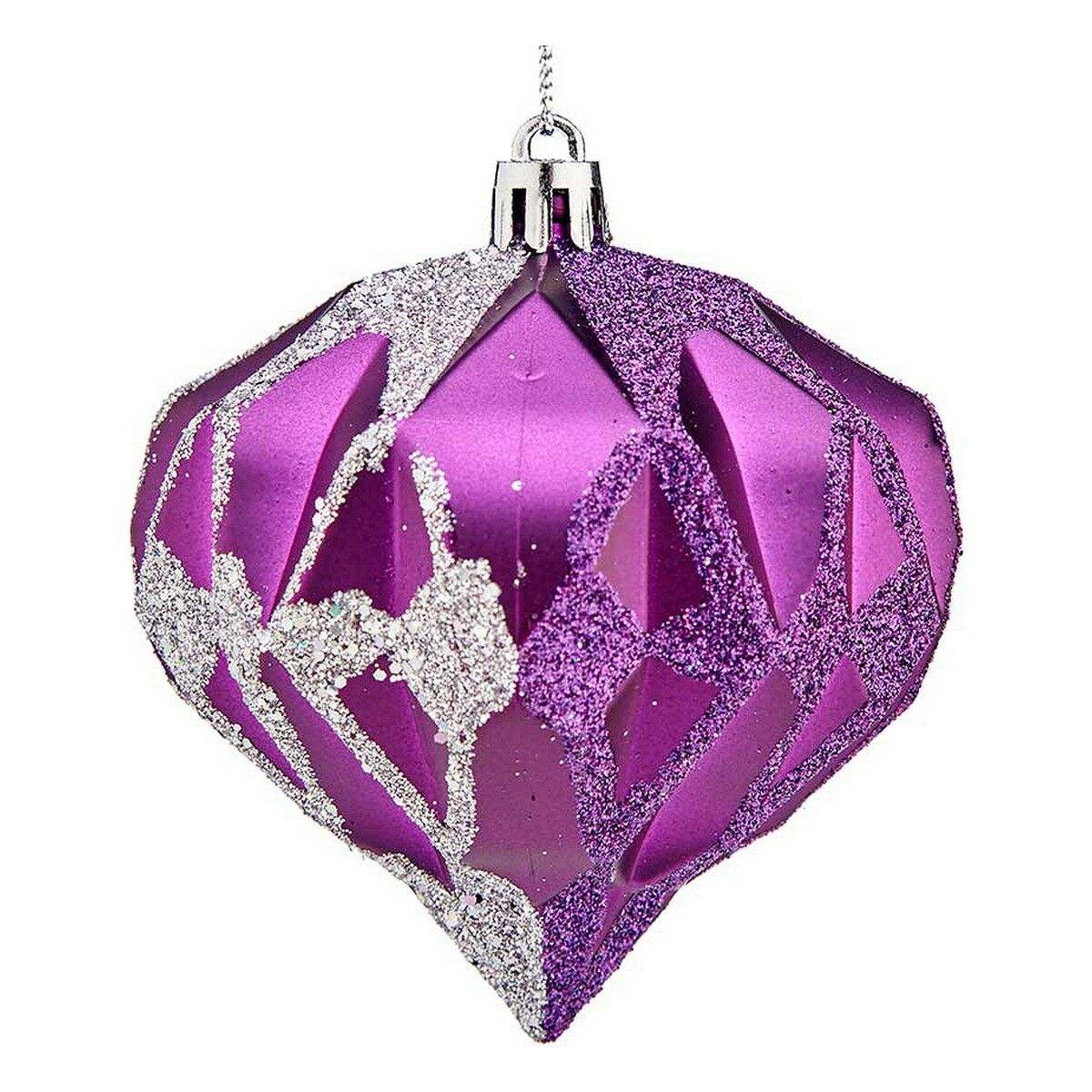 Boules de Noël Diamant Ø 8 cm Argenté Violet Plastique 8 x 9 x 8 cm - Krist+ - Jardin D'Eyden - jardindeyden.fr