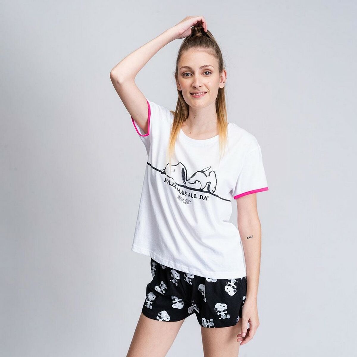 Sommer-Schlafanzug Snoopy Damen Schwarz Weiß