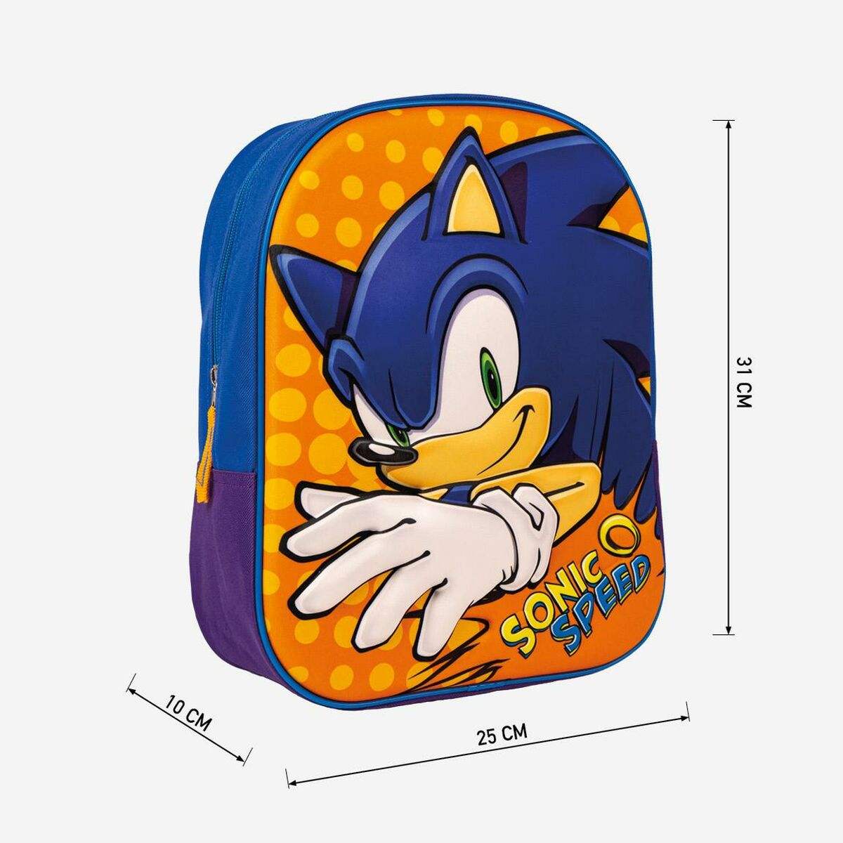 Cartable 3D Sonic Orange Bleu 25 x 31 x 9 cm - Sonic - Jardin D'Eyden - jardindeyden.fr