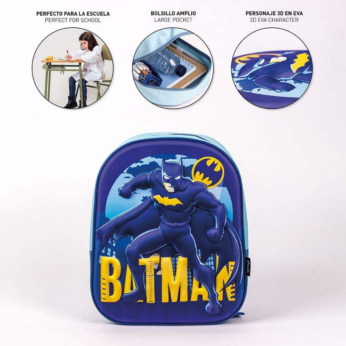 Mochila Escolar 3D Batman Azul