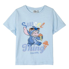Camiseta de Manga Corta Infantil Stitch Azul claro