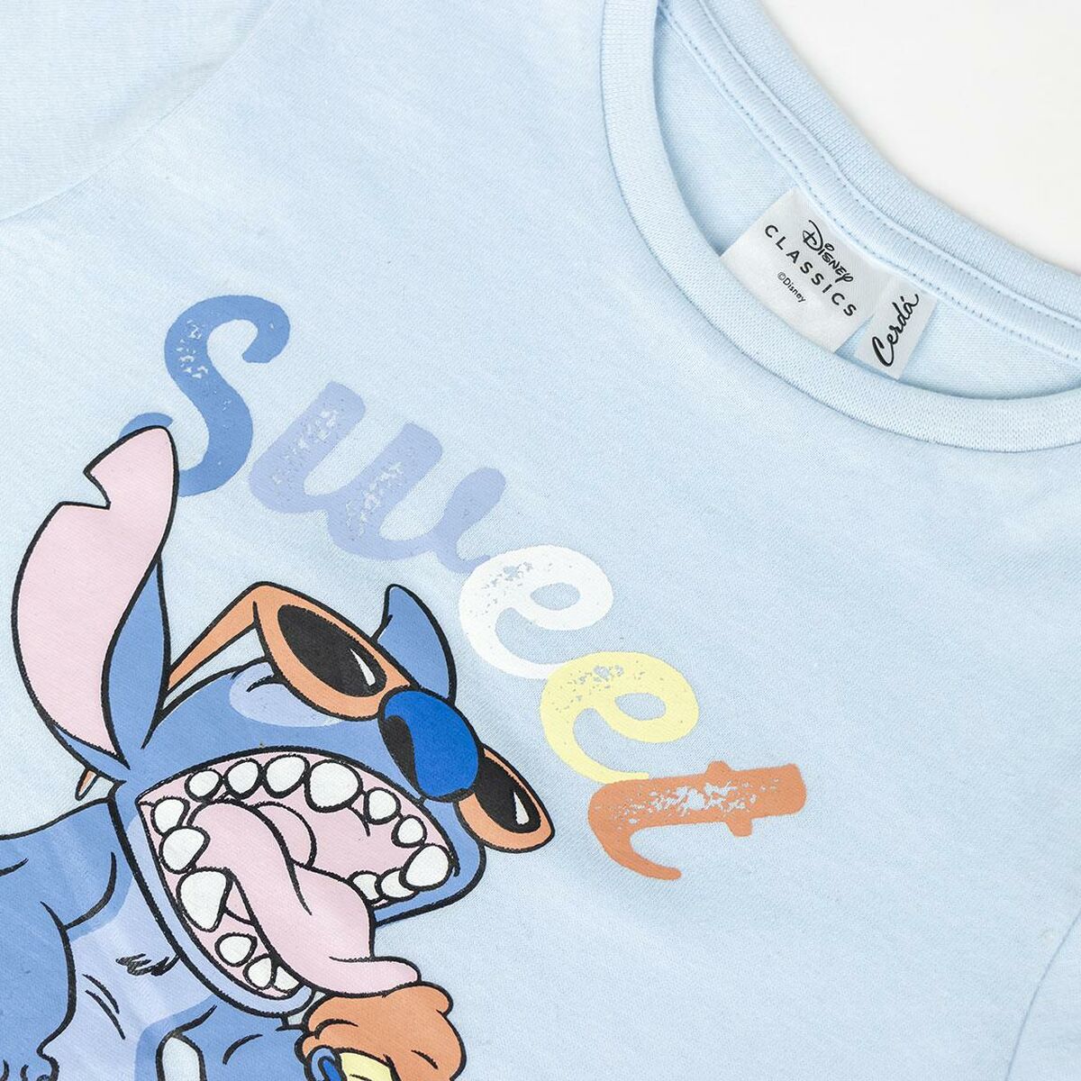 Camiseta de Manga Corta Infantil Stitch Azul claro
