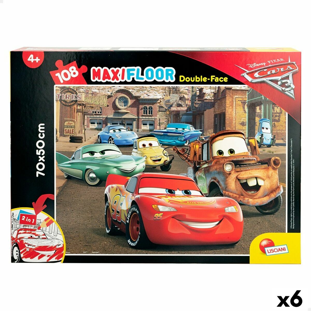 Kinderpuzzle Cars Beidseitig 108 Stücke 70 x 1,5 x 50 cm (6 Stück)