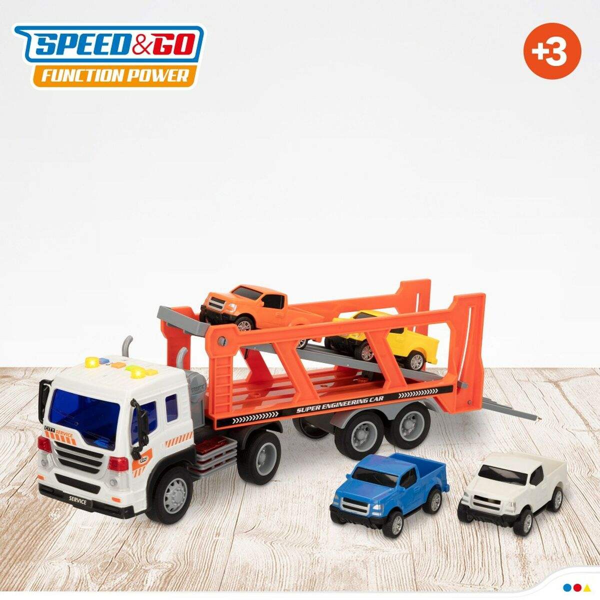 Camion porte-véhicules et Voitures à Friction Speed & Go 37,5 x 12,5 x 10 cm (2 Unités)