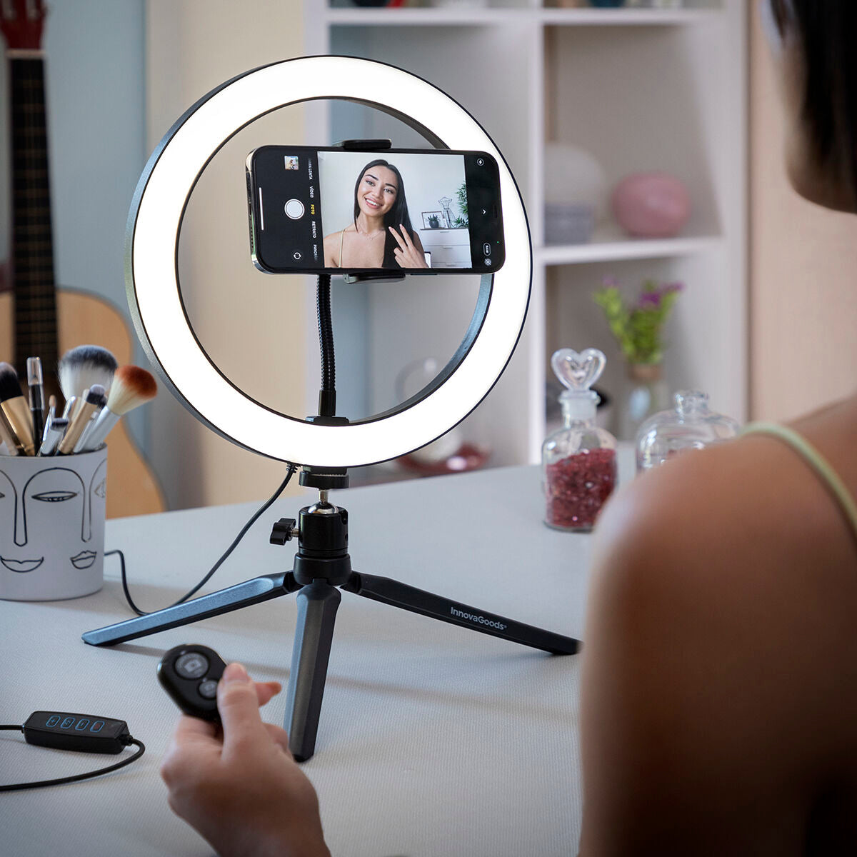 Selfie Ring Light Anneau de Lumière avec Triepied et Télécommande Youaro InnovaGoods