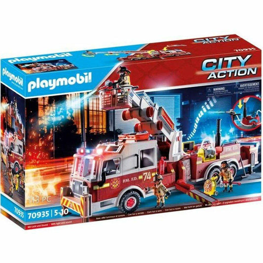 Jeu de Véhicules Playmobil Fire Truck with Ladder 70935 113 Pièces - Playmobil - Jardin D'Eyden - jardindeyden.fr