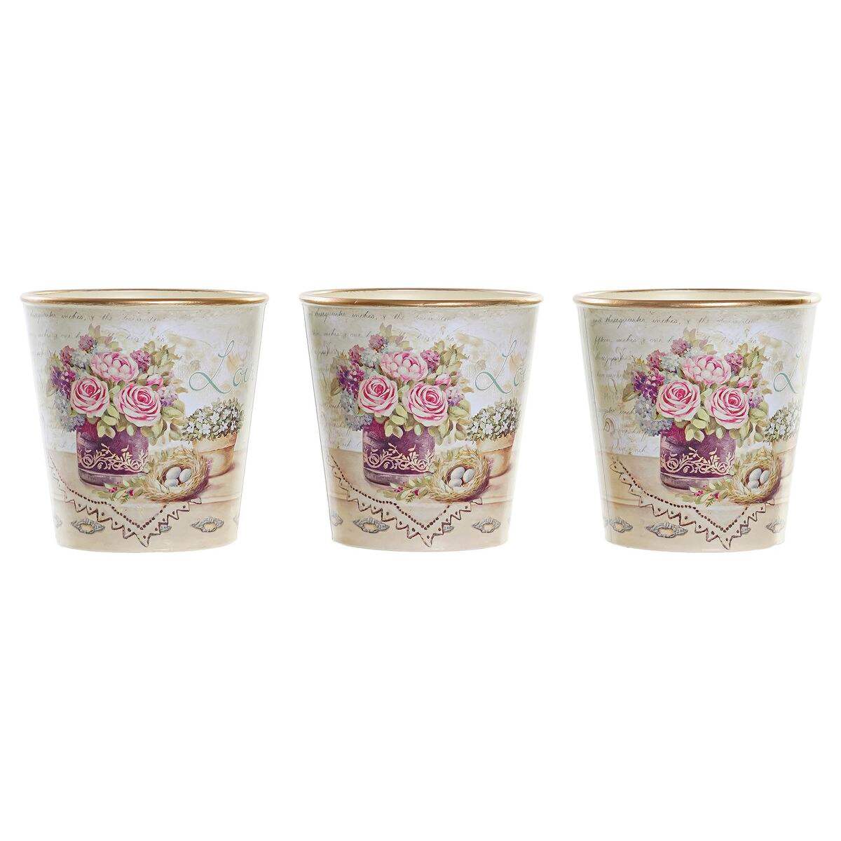 Lot de pots DKD Home Decor Beige Rose PVC Shabby Chic 38 x 12 x 14 cm (3 Pièces) - DKD Home Decor - Jardin D'Eyden - jardindeyden.fr