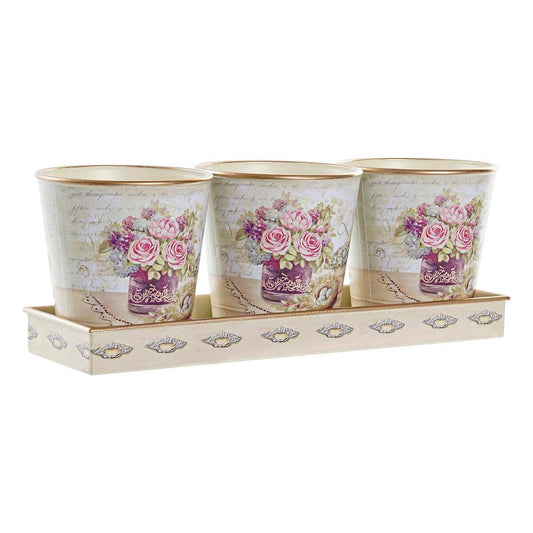 Lot de pots DKD Home Decor Beige Rose PVC Shabby Chic 38 x 12 x 14 cm (3 Pièces) - DKD Home Decor - Jardin D'Eyden - jardindeyden.fr